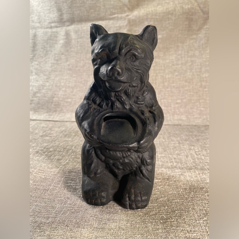 Cast-Iron Vintage 2-Pieces Bear With Honeypot Coin Bank (Height: 7”)